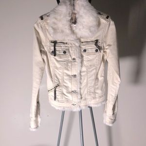GUESS Rabbit Fur Corduroy Coat